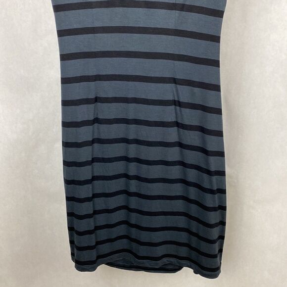 Loft Sheath Dress Sleeveless Black Gray Stripe Small Drape Neck Gathered Side - Picture 8 of 11